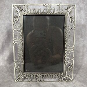 Vtg Fetco Grandkids Metal Picture Frame 5x7 Silver Openwork Floral Rose 90s Y2K